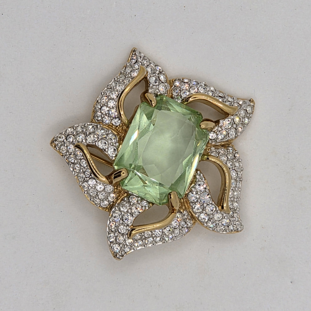 Swarovski Gold and Light Green Crystal Brooch